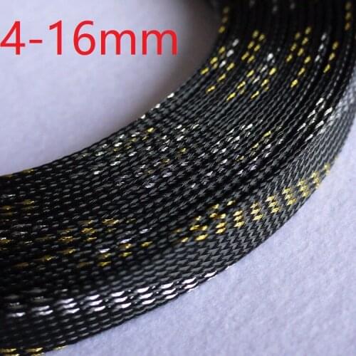 Black Gold Silver PET Braided Wire Sleeve 4 6 8 10 12 14 16mm Tight High Density Insulated Cable Protection Expandable Colorful