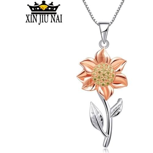 Rose Gold / Silver Color Chokers Flowers Necklace Simple for Women Girls Sun Flower Valentines Day Gift for Women silver 925