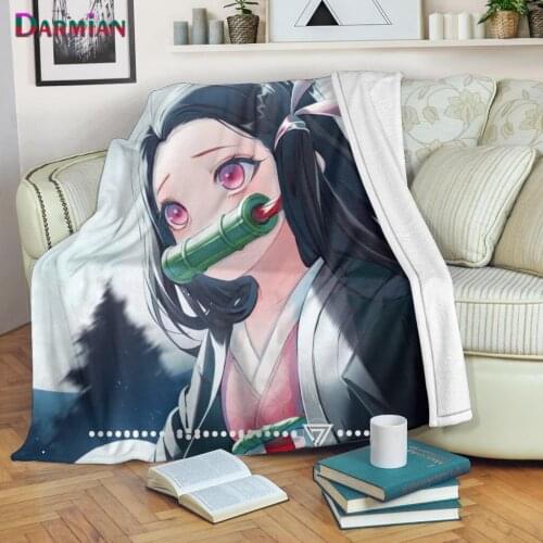 DARMIAN 2021 Demon Slayer Anime Design Printed Fashion Kids Home Bed Cover Blanket Soft Plush Fleece Quilt Nap Sherpa Blankets