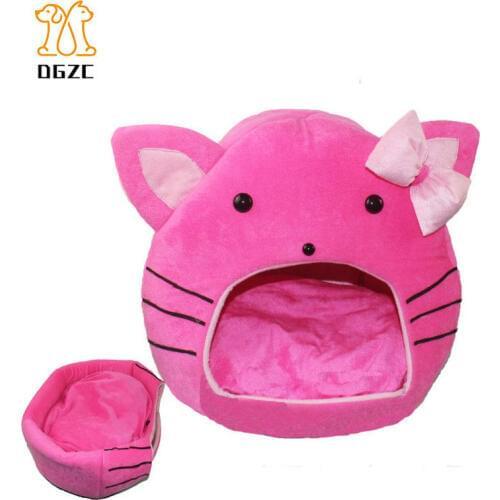 Pet House Soft Plush Cartoon Kitten Shape Dog Sleeping Bed Self-Warming Cat Bed Lounger Sofa Cushion House Kennel Bed