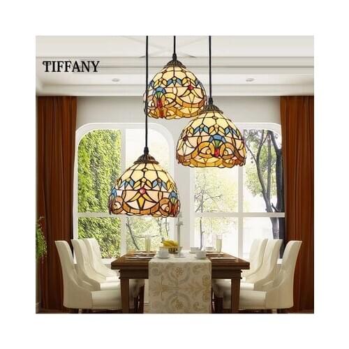 European Tiffany Retro Shell Mediterranean Pastoral Pendant Lights 3 Line Head Luminaria Teto Hanging Lamps For Home Decoration