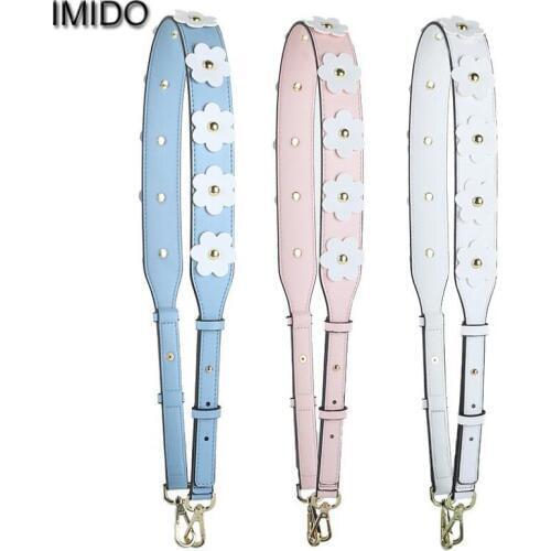 IMIDO Brand Design Flower Women replacement straps leather shoulder belt bag handbags accessories parts for bags diy Grey STP109