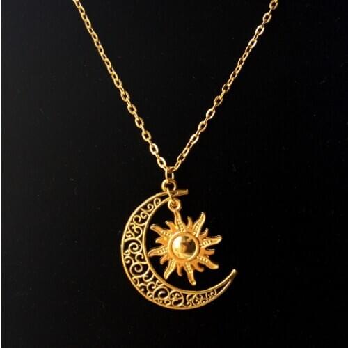 Hzew Hippie Sun and crescent moon charm pendant necklace