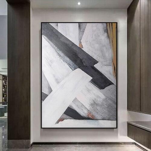 Nordic Style Oil Painting Pure Hand Painted Black and White Abstract Painting Modern Porch Corridor Hanging Painting home decor