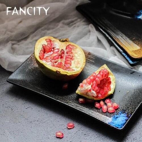 FANCITY Retro Japanese Creative Ceramic Rectangular Plates Household Personalized Sushi Dishes and Japanese Style Tableware