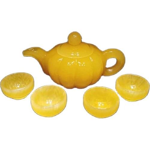 China Handmade Jade Carving Natural Yellow Jade Kungfu Teapots And Bowls In China