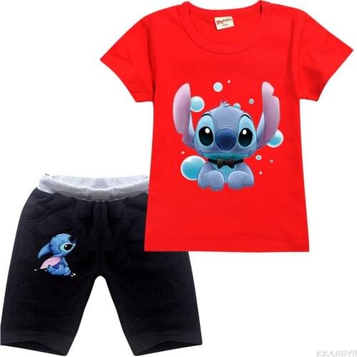 Stitch Boys Clothes Set Teen Girls Tracksuit Summer Short Sleeve 2pcs Children Suits Little Sets