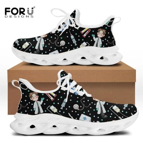 FORUDESIGNS Nurse Prints Shoes Womens Flats Leisure Sneakers Lady Lace-up Walks Footwear Spring/Summer Design Youth Girls Shoe