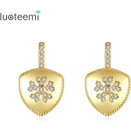 LUOTEEMI 2020 Fashion Jewelry Geometric Drop Earring Cubic Zircon Stone Earrings with Tiny Snowflake for Women Christmas