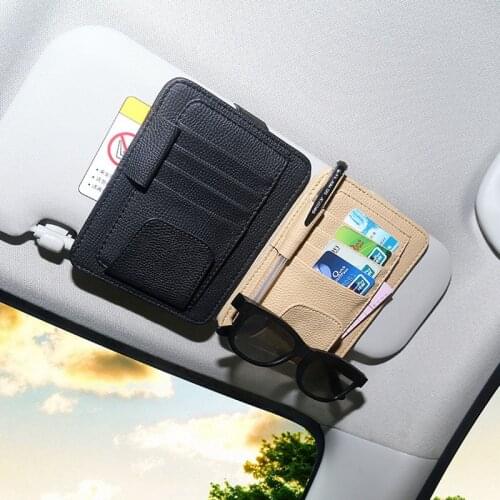 Fashion PU Car Sun Visor Card Package Holder Glasses Storage Pen Organizer Hanging Bag Auto Sunshade Accessories Pocket 3 Colors