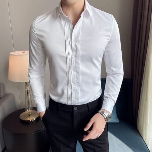 England Solid Color Shirts Men 2021 Autumn Long Sleeve Casual Slim Shirt Men Business Dress Street Social Tuxedo Chemise Homme