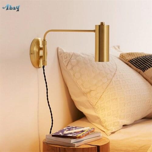 Nordic Copper Rocker ARM Wall Lamps Sconces Bedroom Bedside Wall Lights Living Room Bathroom Mirror Front Home Light Fixtures