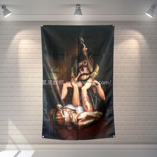 Frivolous tattoo girl Large music festival Party background decoration poster banner hanging painting cloth art 56X36 inches