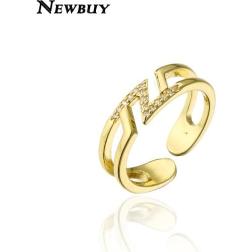 NEWBUY 2021 Fashion Gold Color Geometric Open Ring For Women Girl AAA+ Cubic Zirconia Wedding Jewelry Femme Bijoux