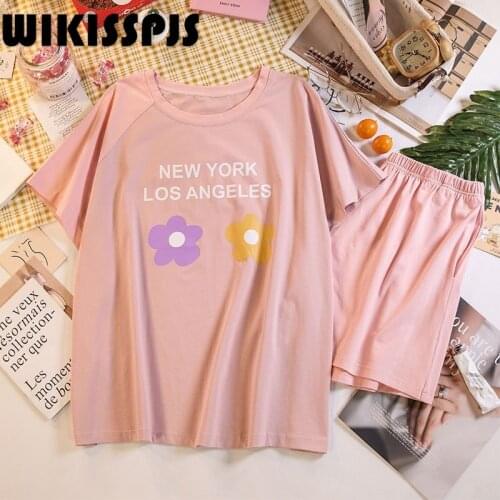2021 Summer New Cotton Short Sleeve Shorts Thin Style Small Fresh Floret Cotton Household Clothes Pajama Set Women Lounge Sets