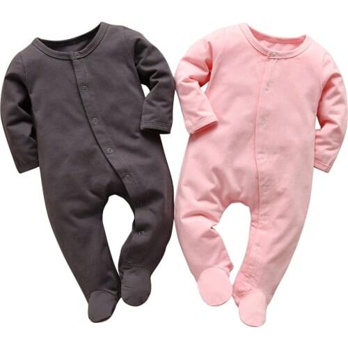 New Arrival Infant Baby Boy Girl Romper Pajama For Newborn Solid Color Long-sleeved 100% Soft Cotton Breathable Footed Jumpsuit