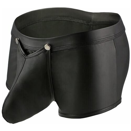 Sexy Men Big Penis Pouch Open patent leather shine Underwear shaft erect erotic man gay sissy black boxer shorts