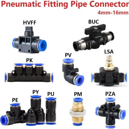 Pneumatic Fitting 4/6/8/10/12MM Pipe Connector Tube Air Quick Fittings Water Push In Hose Couping PU/PY/LSA/PK/PE/PZA/PM