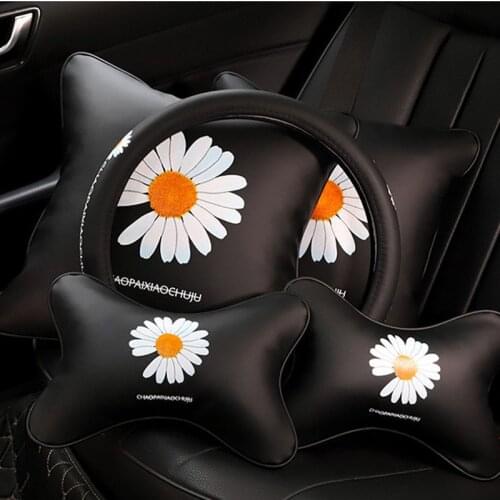 Daisy Series Car Interior Headrest Pillow Lumbar Support Diamond-studded Car Seat Neck Pillow Interior Decoration
