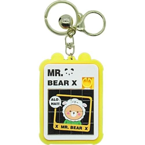 Portable Mini 3D Puzzle Sliding Block Keychain Metal Ring Bell Pendant Cartoon Sheep Jigsaw Game Keyring Kids Toys Gifts
