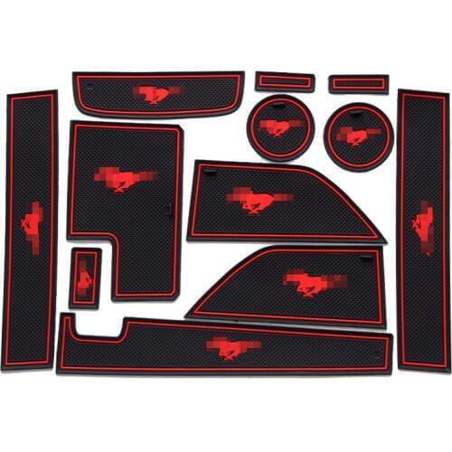 QHCP Door Groove Mats Anti-slip Gate Slot Mat Non-slip 12Pcs/Set Fit For Ford Mustang 2015 2016 2017 2018 2019 Inner Accessories
