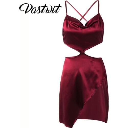 Halter Satin Mini Dress Womens Sexy Lingerie Dresses Mini Short Split Backless Party Club Dress Bodycon Sleeveless Skirts