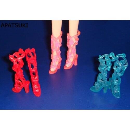 5pairs/lot Mix Candy Color Flower Shoes High Boots Shoes For Barbie Doll House Fit For Barbie Dress Outfits