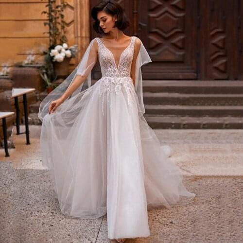 Eightree Sexy Vintage Wedding Dresses 2021 Lace Boho Bridal Dress Custom Made A Line Backless Wedding Gowns Women Mariage