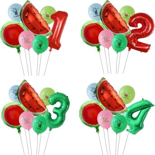 7Pcs/lot Summer Party Balloons Fruit Watermelon Birthday Decoration Number Balloon Kids Birthday Party Baby Shower Decor Globos