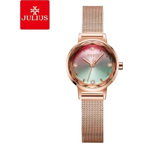 Rainbow Gradient Womens Watch Japan Mov't Lady Hours Fashion Clock Bracelet Stainless Steel Girls Birthday Gift Julius Box