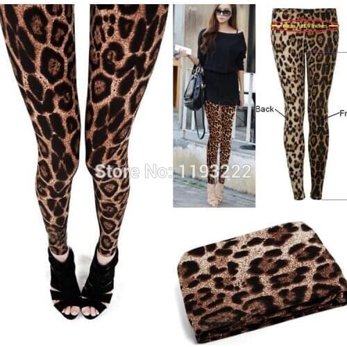 Wholesale Price, Womens Wild Sexy Brown Leopard Leggings Cropped Funk Rock Slim Pencil Pants