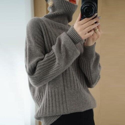 Temperament Turtleneck solid color sweater womens pullover 2021 winter new loose casual knitted bottom jumpers woman sweaters