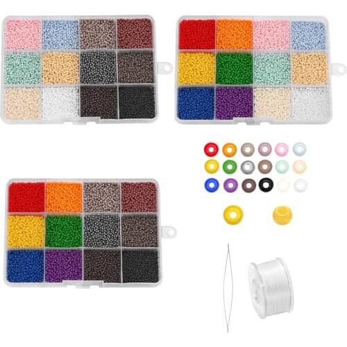 12 Colors Mixed 2mm Glass Seed Beads Set With Wire Beading Needles For DIY Bracelets Earrings Jewelry Making Kits Needlework Set
