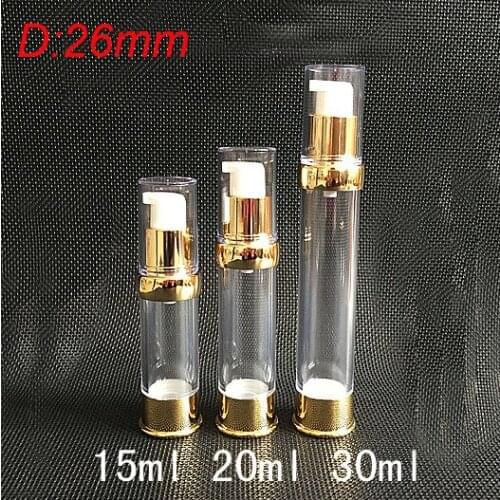 20ml clean airless bottle w UV gold pump and bottom &clean lid lotion bottle Cosmetic Container Refillable Bottles