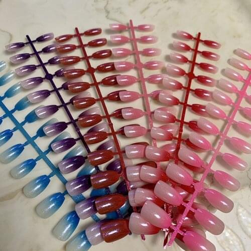 24PCS/box Mid-length oval Head nail tips Gradients wear full cover paragraph fashion Manicure patch false fingernails for girls