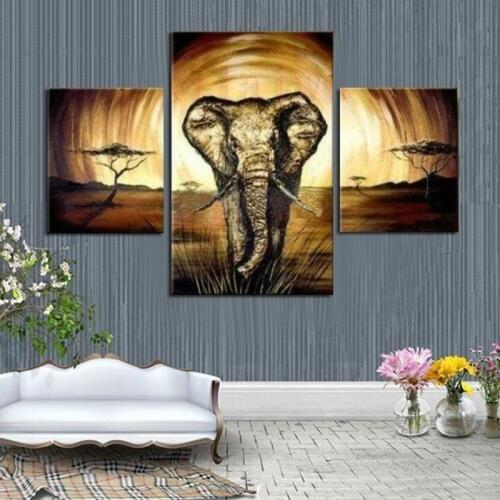 3 Panels Pure Hand Painted Abstract Oil Painting On Canvas Decorative Wall Elephant Pictures Home Decor Unique Gift