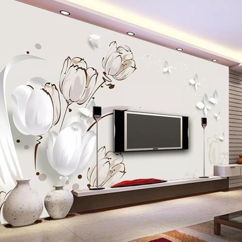 Custom Mural Wallpaper 3D Stereoscopic Tulip Butterfly Flower Photo Wall Painting Living Room TV Background Home Decor Wallpaper