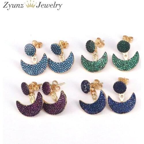 5 Pairs, Crescent Moom CZ Micro Paved Stud Earrings Jewelry Women New Fashion Gold Color Cubic-Zircon Earrings For Party Wedding