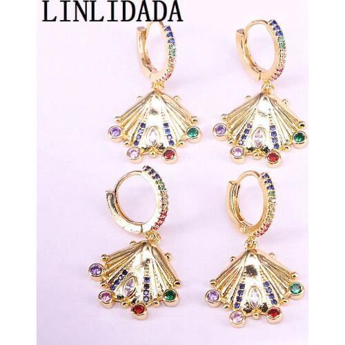 6Pair Gold Filled Fashion Jewelry Seashell Bohemian Dangle Earrings Pave Colorful Cz Earring For Women Girl