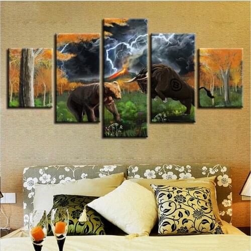 5Pcs Diy 5D Diamond Painting Cross Stitch Animal Bear And Bull Lightning Scenery Diamonds Embroidery Mosaic Wall StickersZP-4660