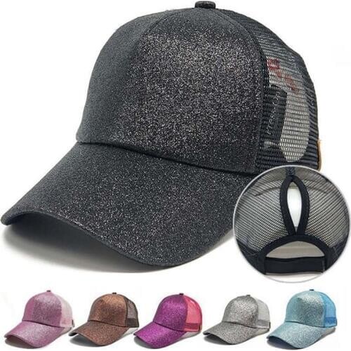 2020 Ponytail Glitter Tennis Cap Women Girl Adjustable Breathable Snapback Cotton Summer Hats Casual Sport Caps DropShipping New