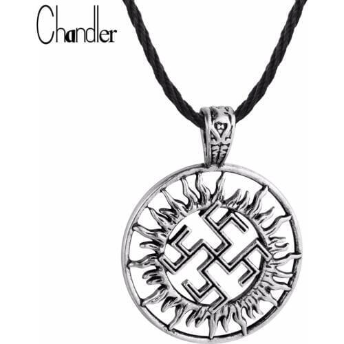 Chandler Viking Son Of Sun Sloar Kolovrat Slavic Amulet Pendants Necklaces For Male Statement Fashion Viking Adjustable Jewelry