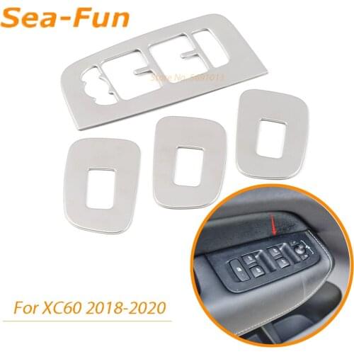 For 2018 2019 2020 Volvo XC60 Interior Door Window Glass Lift Switch Button Cover Armrest Panel Trims ABS Chrome Car Accessories