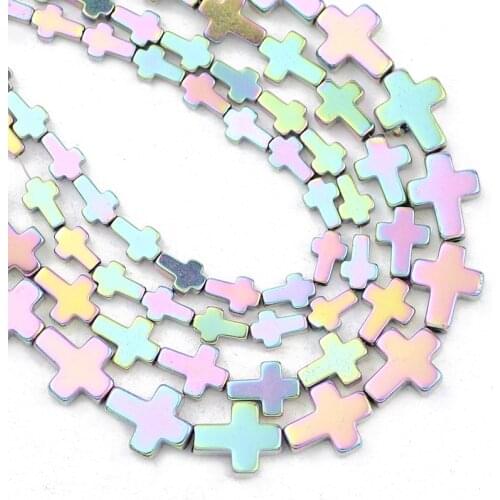 Natural Stone Cross Jesus Hematite 4x6/6x8/8x10MM Light Purple Spacer Loose Beads For Jewelry Making Diy Bracelets Accessories