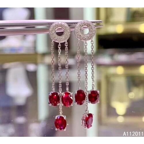 KJJEAXCMY Fine Jewelry 925 sterling silver inlaid natural ruby female new earrings Eardrop lovely support test hot selling