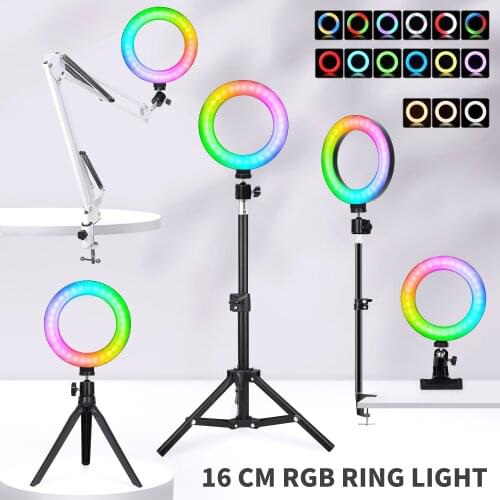 6inch RGB Video Ring Light 15 Colors 3 Model LED Selfie Ring Lamp With Tripod Stand Long Arm Holder USB Plug For YouTube Live