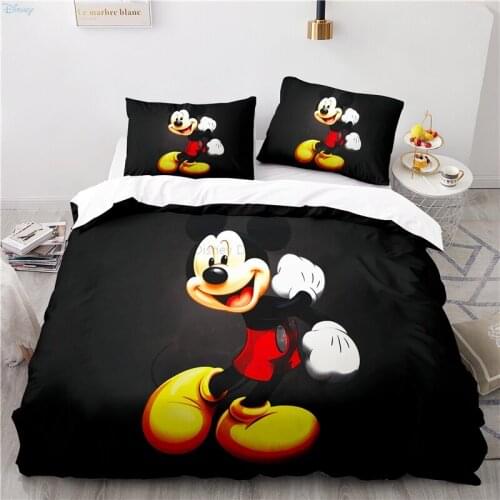 Black Disney Mickey Mouse Minnie Mouse Cartoon Printed 3d Bedding Set Duvet Cover Sets with Pillowcase Twin Full Queen King Size