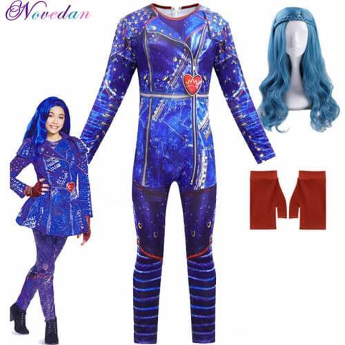 Girls Descendants 3 Evie Cosplay Costumes With Wig Gloves Children Carnival Party Jumpsuits Fantasia Halloween Costume For Kids