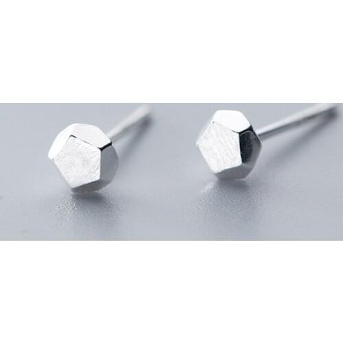 MloveAcc Real 100% 925 Sterling Silver Fine Jewelry Pentagon Geometric Stud Earrings Personality Jewelry for Kids Girl