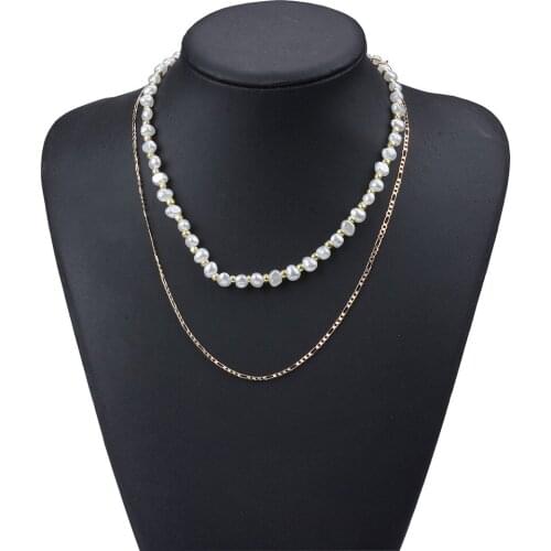 Fashion 2 Layers Pearls Chain Pendants Necklaces For Women Gold Metal Chains Necklace New Design Jewelry Gift